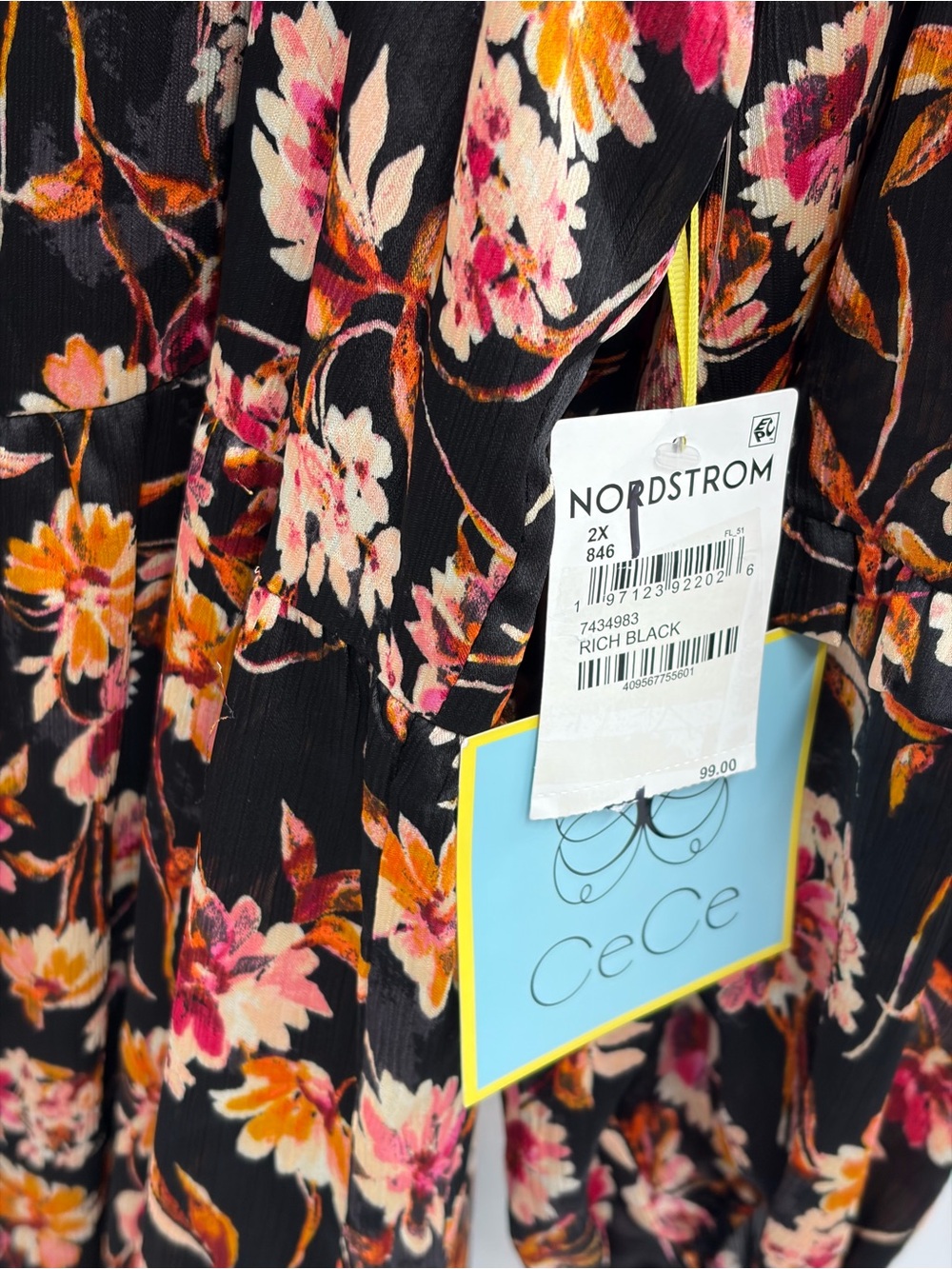 NWT CeCe Rich Black Floral Tiered Chiffon Mini Dress Plus Size 2X - Picture 4 of 8